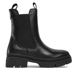 Sztyblety Tamaris. Czarne botki Tamaris, bez wzorów, bez obcasa, na płaskiej podeszwie, bez zapięcia. Za 269.99 zł.