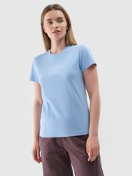 4F T-shirt slim z nadrukiem damski - niebieski XS. Niebieskie t-shirty 4f, xs, bez wzorów, z dzianiny, klasyczne, bez kołnierzyka, bez ramiączek. Za 29.99 zł.