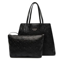 Torebka Guess. Czarne shopper bag Guess, z aplikacjami, bez dodatków. Za 419.99 zł.