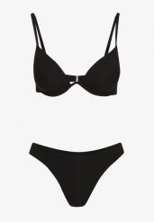 Czarne Bikini Biustonosz z Usztywnianymi Miseczkami i Majtki Typu Figi Regulowanymi Ramiączkami Ellati. Czarne bikini Born2be, bez wzorów, eleganckie. W wyprzedaży za 55.24 zł.