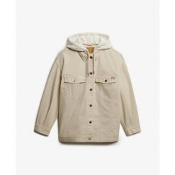 Kurtka trucker z kapturem dla kobiet Superdry. Brązowe kurtki Superdry, bez wzorów, z kapturem. Za 480.95 zł.