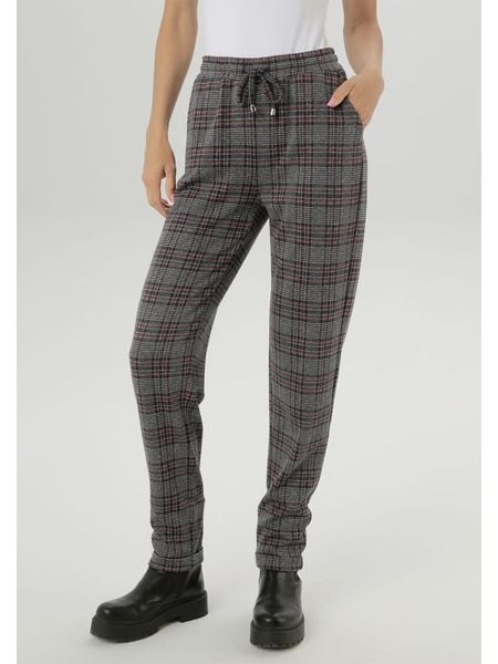 Aniston Spodnie w kolorze czarno-czerwonym rozmiar: 38. Czarne spodnie materiałowe Aniston, bez wzorów, z materiału, z podwyższonym stanem. Za 65.54 zł.