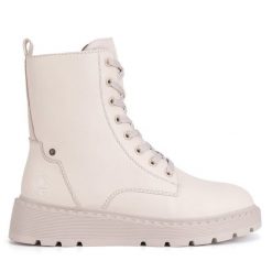 Trzewiki Rieker. Brązowe botki Rieker, bez wzorów, bez obcasa, na płaskiej podeszwie, bez zapięcia. Za 343.00 zł.