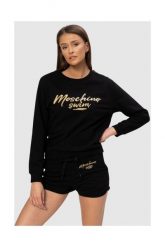 MOSCHINO Czarna bluza ze złotym logo. Czarne bluzy MOSCHINO, s, z aplikacjami, z bawełny, bez ramiączek, bez kaptura. W wyprzedaży za 469.99 zł.