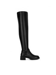 Nine West Kozaki HY96158-15 Czarny. Czarne kozaki Nine West, bez wzorów, z materiału, bez obcasa, na słupku, bez zapięcia. Za 299.99 zł.