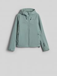 4F Kurtka softshell wiatroodporna damska - turkusowy L. Niebieskie kurtki 4f, l, bez wzorów, z softshellu, bez kaptura. Za 299.99 zł.