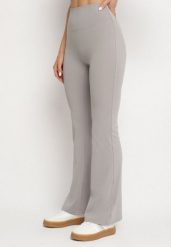 Jasnoszare Legginsy Typu Dzwony z Wysokim Stanem Orralise. Szare legginsy Born2be, bez wzorów, z jeansu. Za 64.99 zł.