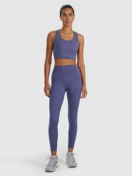 4F Legginsy treningowe szybkoschnące damskie - granatowe L. Niebieskie legginsy sportowe 4f, l, bez wzorów, z dzianiny, z podwyższonym stanem, na fitness i siłownię. Za 119.99 zł.