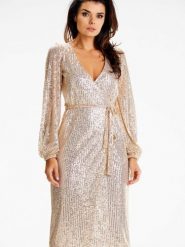 Sukienka Model A632 Beige - awama. Brązowe sukienki Awama, na imprezę, l, bez wzorów, z elastanu, bez kołnierzyka, plus size, bez ramiączek, dopasowane. Za 637.56 zł.