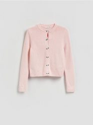 Kardigan z ozdobnymi guzikami - pastelowy róż. Czerwone swetry Reserved, l, bez wzorów, z bawełny, bez ramiączek. Za 129.99 zł.