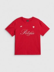 4F Koszulka kibica damska - czerwona L. Czerwone t-shirty sportowe 4f, l, bez wzorów, z bawełny, bez ramiączek. Za 59.99 zł.