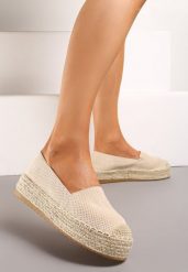 Beżowe Casualowe Espadryle na Grubej Podeszwie Ozdobionej Plecionką Honorelle. Brązowe espadryle Renee, bez wzorów, z jeansu, bez obcasa. W wyprzedaży za 65.99 zł.