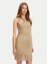 Guess Sukienka dzianinowa W5YK34 Z24F0 Złoty Slim Fit. Żółte sukienki Guess, s, z aplikacjami, z dzianiny, bez kołnierzyka, bez ramiączek. Za 459.99 zł.