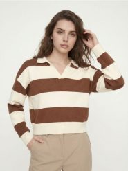 Sweter w poziome pasy, z wiskozą - brązowy. Brązowe swetry Sinsay, l, bez wzorów, z wiskozy, bez ramiączek. Za 59.99 zł.