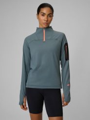 4F Bluza trekkingowa slim bez kaptura damska - khaki XL. Brązowe bluzy 4f, l, bez wzorów, bez ramiączek, bez kaptura. Za 179.99 zł.