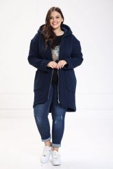 Ciepły płaszcz bluza Zita w granatowym kolorze duże rozmiary XXL OVERSIZE. Bluzy Moda Size Plus Iwanek, na wiosnę, m, bez wzorów, z bawełny, bez kaptura. W wyprzedaży za 199.90 zł.