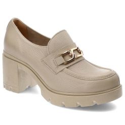 Beżowe Półbuty Lemar Wygodne Skórzane Buty. Brązowe półbuty wsuwane Lemar, na jesień, z aplikacjami, ze skóry, biznesowe, bez obcasa, na obcasie. Za 314.99 zł.