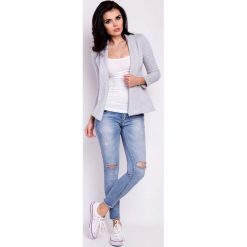 Szary Żakiet Dzianinowy Taliowany bez Zapięcia z Długimi Klapami. Szare marynarki i żakiety Infinite You, l, bez wzorów, z bawełny, bez ramiączek. Za 227.90 zł.