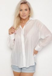 Biała Koszula o Kroju Oversize Dolamana. Białe koszule Born2be, uniwersalny, bez wzorów, z jeansu, eleganckie, bez kołnierzyka, bez ramiączek. W wyprzedaży za 72.24 zł.