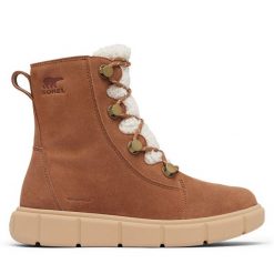 Botki Sorel. Brązowe botki Sorel, bez wzorów, bez obcasa, na płaskiej podeszwie, bez zapięcia. Za 369.99 zł.