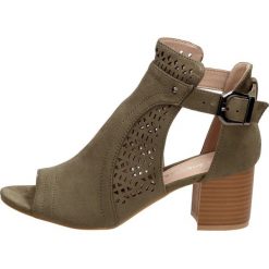 Sandały damskie T.SOKOLSKI L20-13 KHAKI. Brązowe sandały Sokolski, bez wzorów, z zamszu, bez obcasa, na obcasie, bez zapięcia. W wyprzedaży za 136.74 zł.