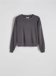 Bluza regular z bawełną - ciemnoszary. Szare bluzy Reserved, l, bez wzorów, z bawełny, bez ramiączek, bez kaptura. W wyprzedaży za 59.99 zł.