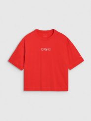 4F T-shirt oversize z nadrukiem damski - czerwony XXL. Czerwone t-shirty 4f, xs, bez wzorów, z bawełny, klasyczne, bez kołnierzyka, bez ramiączek. W wyprzedaży za 39.99 zł.