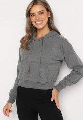 Ciemnoszara Bluza z Dodatkiem Bawełny z Kapturem Wykończona Ściągaczami Evista. Szare bluzy Born2be, l, bez wzorów, z bawełny, z kapturem. W wyprzedaży za 29.74 zł.