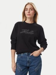 KARL LAGERFELD Bluza Rhinestone B4W20007 Czarny Relaxed Fit. Czarne bluzy KARL LAGERFELD, xs, bez wzorów, z bawełny, bez kaptura. Za 649.99 zł.