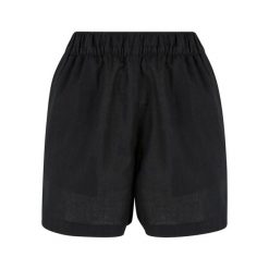 Krótkie spodenki z mieszanki lnu dla kobiet Urban Classics. Czarne szorty Urban Classics, bez wzorów. Za 152.50 zł.