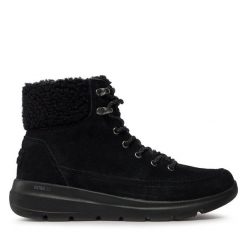 Botki Skechers. Czarne botki Skechers, bez wzorów, bez obcasa, na płaskiej podeszwie, bez zapięcia. Za 249.99 zł.