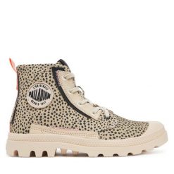 Trapery Palladium. Brązowe traperki Palladium, bez wzorów, bez obcasa, bez zapięcia. Za 259.99 zł.