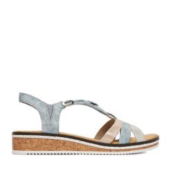 Sandały Rieker. Niebieskie sandały Rieker, bez wzorów, bez obcasa, na płaskiej podeszwie, bez zapięcia. Za 319.99 zł.