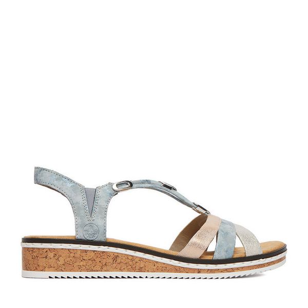 Sandały Rieker. Niebieskie sandały Rieker, bez wzorów, bez obcasa, na płaskiej podeszwie, bez zapięcia. Za 319.99 zł.