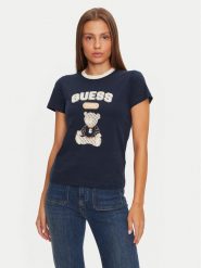 Guess T-Shirt V4BI10 KA260 Granatowy Regular Fit. Niebieskie t-shirty Guess, s, z aplikacjami, z bawełny, bez kołnierzyka, bez ramiączek. Za 199.99 zł.