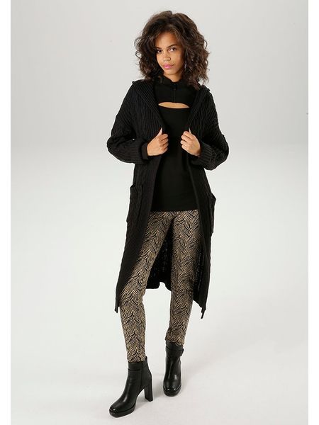 Aniston Kardigan w kolorze czarnym rozmiar: 44. Czarne swetry Aniston, bez wzorów, ze splotem, bez ramiączek. Za 96.83 zł.