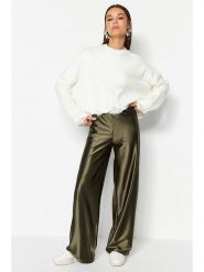 Trendyol Spodnie w kolorze khaki rozmiar: XS. Brązowe spodnie materiałowe Trendyol, bez wzorów, z materiału, z podwyższonym stanem. Za 56.93 zł.