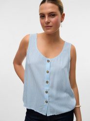 Vero Moda Top w kolorze błękitno-białym rozmiar: M. Białe topy Vero Moda, m, bez wzorów, z wiskozy, klasyczne, bez kołnierzyka, bez ramiączek. Za 61.75 zł.