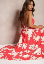 Czerwona Wiskozowa Sukienka na Ramiączkach o Rozkloszowanym Kroju Nansirona. Czerwone sukienki Renee, na spotkanie biznesowe, m, bez wzorów, z wiskozy, eleganckie, bez kołnierzyka, bez ramiączek, maxi, rozkloszowane. W wyprzedaży za 75.99 zł.