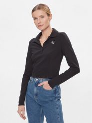 Calvin Klein Jeans Bluzka Polo Collar Milano Regular Top J20J222556 Czarny Regular Fit. Czarne bluzki Calvin Klein Jeans, s, bez wzorów, z jeansu, bez kołnierzyka, bez ramiączek. Za 179.99 zł.