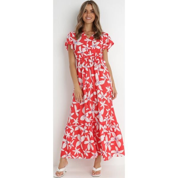 Czerwona Sukienka Marrie. Czerwone sukienki Born2be, l, bez wzorów, bez kołnierzyka, bez ramiączek, maxi, kopertowe. Za 89.99 zł.