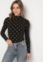 Czarna Bawełniana Bluzka z Półgolfem Typu Longsleeve z Geometrycznym Wzorem Tilianna. Czarne bluzki Born2be, s, bez wzorów, z bawełny, biznesowe, bez kołnierzyka, bez ramiączek. Za 39.99 zł.