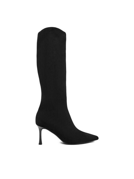 JENNY Kozaki CEO-LD09601 Czarny. Czarne kozaki Jenny, bez wzorów, z materiału, bez obcasa, na szpilce, bez zapięcia. Za 229.99 zł.