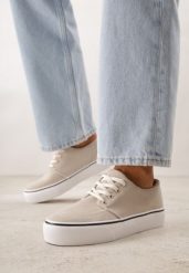 Beżowe Klasyczne Tenisówki z Ozdobnym Paskiem przy Podeszwie Ranora. Brązowe buty sportowe lifestyle Born2be, bez wzorów, z dresówki, bez zapięcia, tenisowe. Za 49.99 zł.