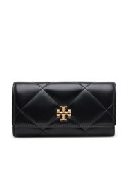 Tory Burch Duży Portfel Damski 163955 Czarny. Czarne portfele Tory Burch, bez wzorów, ze skóry. Za 939.99 zł.