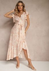 Różowa Asymetryczna Sukienka z Bawełny z Falbankami i Kwiatowym Printem Lommea. Czerwone sukienki Renee, na co dzień, l, bez wzorów, z bawełny, eleganckie, z asymetrycznym kołnierzem, bez ramiączek, midi, asymetryczne. W wyprzedaży za 127.99 zł.