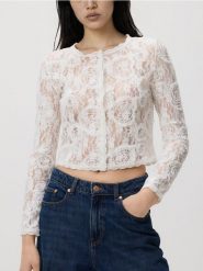 Koronkowa marynarka z haftem - biały. Białe marynarki i żakiety Reserved, l, bez wzorów, z dzianiny, bez ramiączek. Za 119.99 zł.