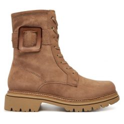 Trapery Tamaris. Brązowe traperki Tamaris, bez wzorów, bez obcasa, bez zapięcia. Za 619.99 zł.