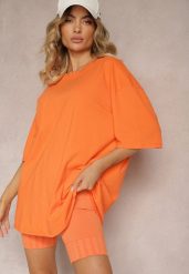 Pomarańczowy T-shirt z Krótkim Rękawem z Bawełny Bavima. Brązowe t-shirty Renee, bez wzorów, z bawełny, bez kołnierzyka, bez ramiączek. W wyprzedaży za 55.99 zł.