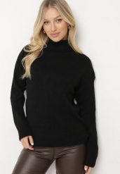 Czarny Golf o Klasycznym Fasonie Sortinia. Czarne swetry Born2be, m, bez wzorów, z jeansu, eleganckie, bez ramiączek. W wyprzedaży za 93.49 zł.